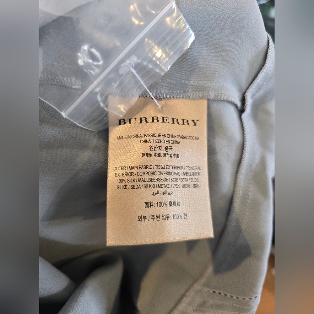 Burberry NEW Emily Mineral Blue 100% SILK Satin Tie Waist Shirt Dress Size 10 - Picture 16 of 16